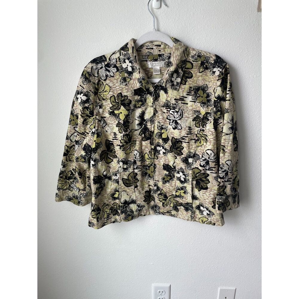 Whimsygoth linen jacket L Christopher Banks floral cotton zip up top